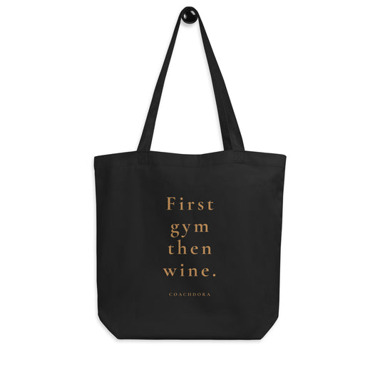 TYGPÅSE FIRST GYM THEN WINE SVART/GULD