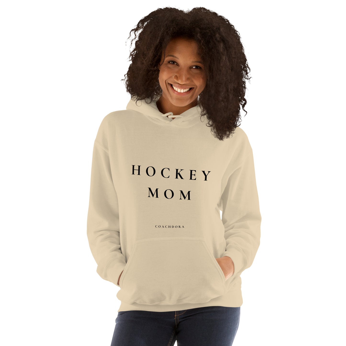 HOCKEY MOM HOODIE BEIGE MED SVART
